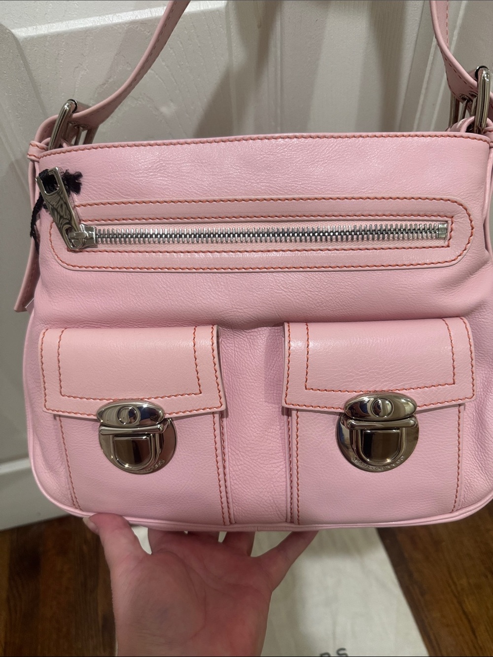 Marc Jacobs/Pink Leather Adjustable Crossbody Bag/Front Pockets/Zippers/NWT!